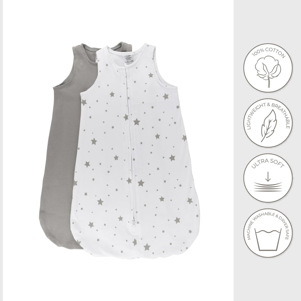 Baby Wearable Blanket - Baby Sleep Sack 100% Cotton - Sleep Sack 3-6 Months - Comfy Soft Lightweight, 2-Pack Set Gender Neutral Grey