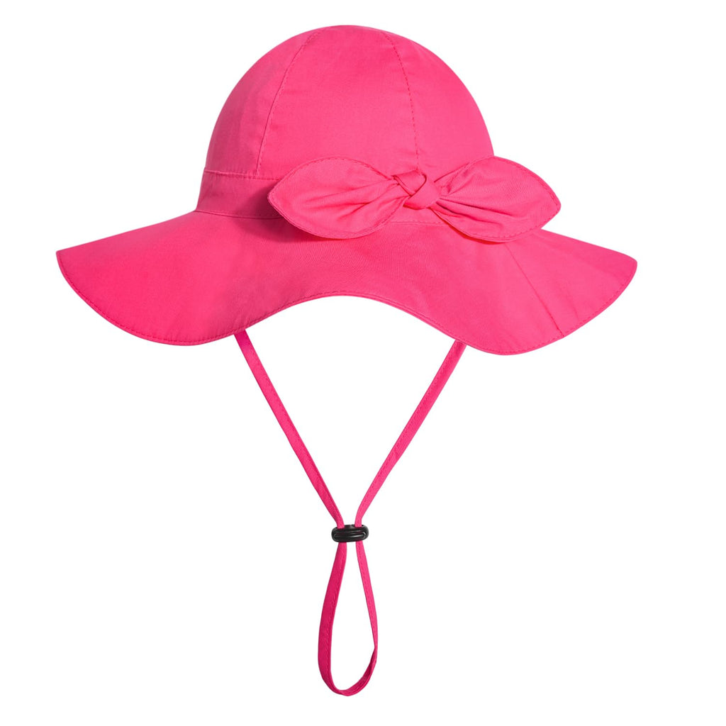 Baby Girl Sun Hat with UPF 50+ Outdoor Adjustable Beach Hat with Wide Brim Bucket Hats (6-12 Months, Rose-red)