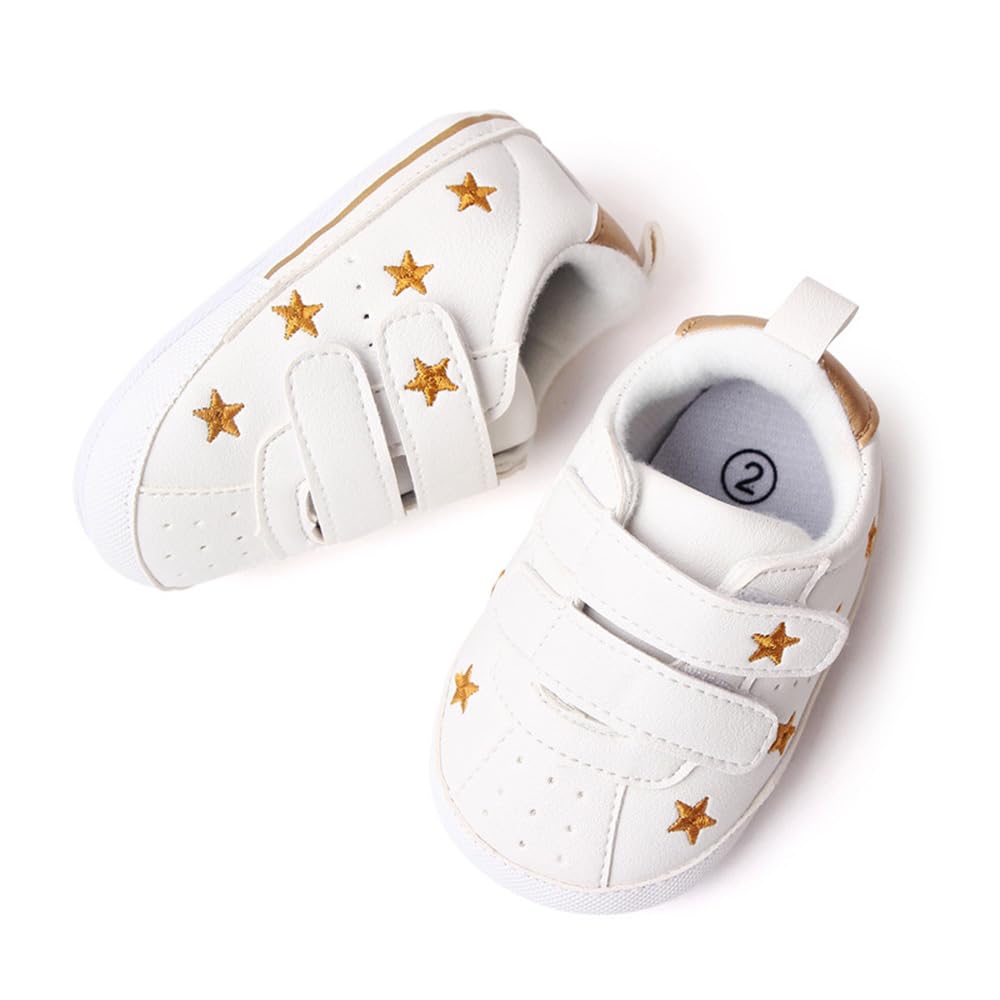 Clowora Baby Boys Girls Shoes Non-Slip Rubber Sole Sneakers Infant First Walking Toddler Crib Shoes Newborn Loafers Flats. (11/Gold,6-12 Months)