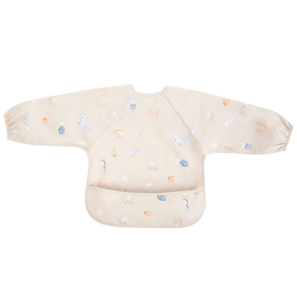 Ali+Oli Smock Bib for Baby (1-pc) Long Sleeve (Undersea) BPA-Free Oeko-Tex Certified, Mess Proof Baby Bib for Eating, Waterproof Baby Smock, Machine Washable, Toddlers Ages 6m+