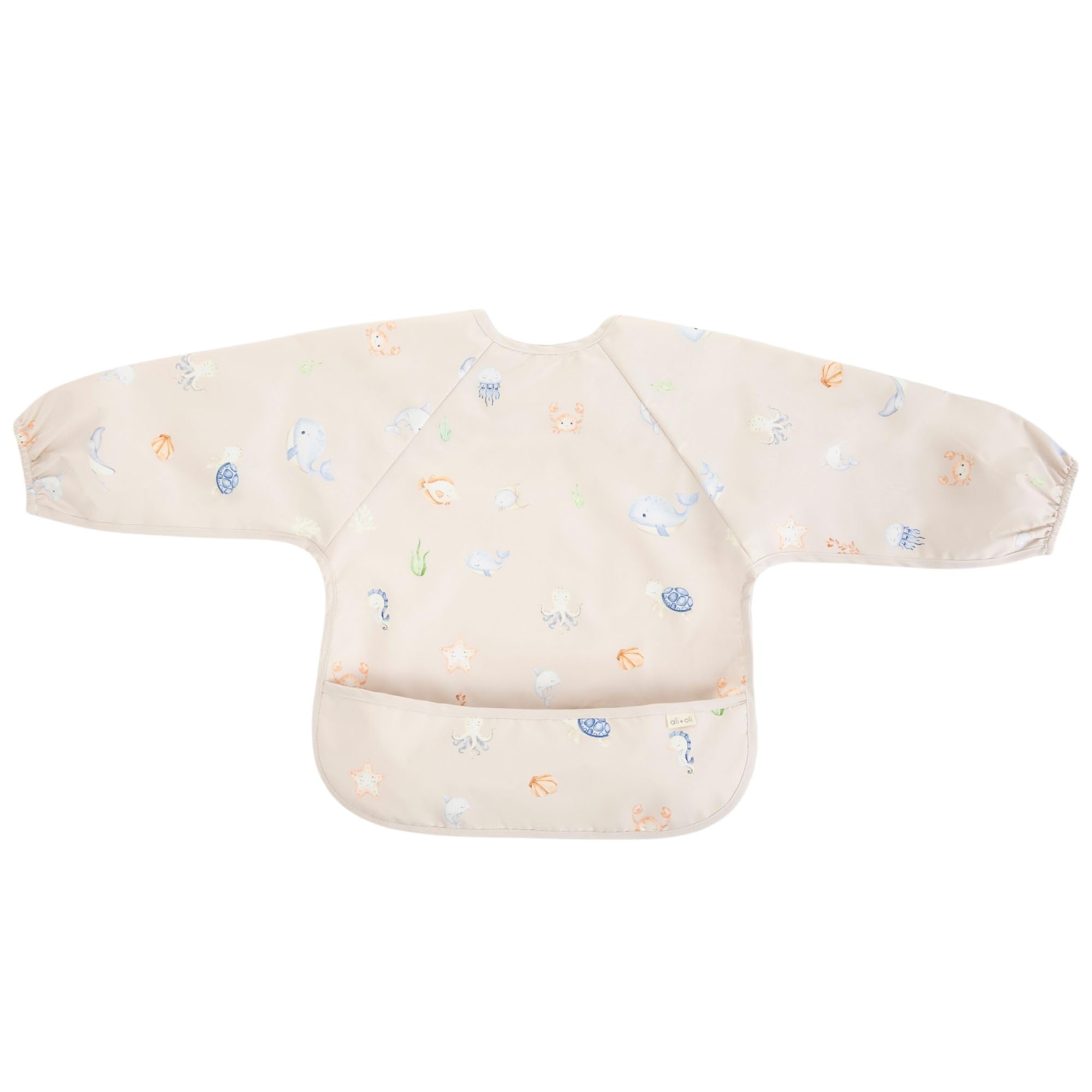 Ali+Oli Smock Bib for Baby (1-pc) Long Sleeve (Undersea) BPA-Free Oeko-Tex Certified, Mess Proof Baby Bib for Eating, Waterproof Baby Smock, Machine Washable, Toddlers Ages 6m+