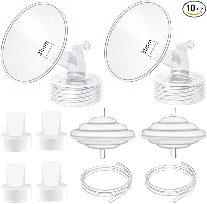 31mm Flange Pump Parts Compatible Spectra S1 S2 9 Breast Pumps Replacement,Full Set Replacements Include Flange Backflow Protector Membrane Duckbill Valve Tube,Not Original Accessories