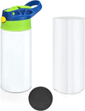 Kids Sublimation Tumbler,12oz Sublimation Water Bottle Blanks,Straight Stainless Steel Todder Sippy Cup,Double Wall Insulated Sippy Tumbler with Handle,Shrink Films,Leak Proof (Blue)