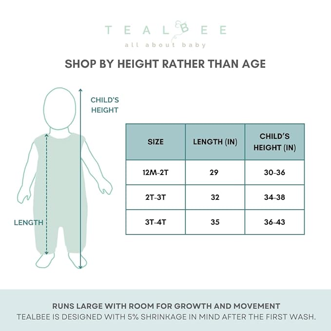 Tealbee Dreamsuit Toddler Sleep Sack with Feet – Walker Sleep Bag with Legs, Rayon made from Bamboo, All Season 1.2 TOG, 2-Way Zipper, 2T-3T - Alphabet