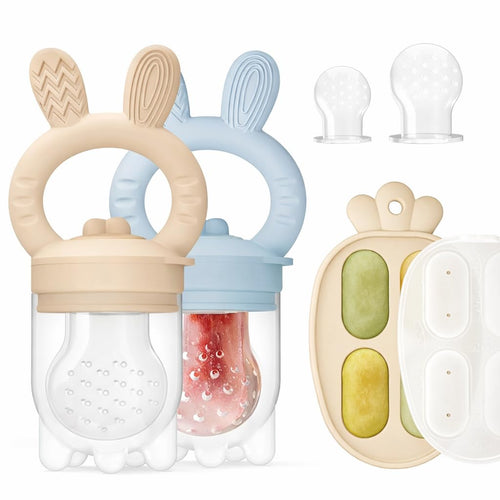 2 Packs Baby Fruit Feeder & Freezer Tray Combo, Push Pop Baby Food Feeder to Safely Introduce New Foods, Fresh & Frozen Food Silicone Feeder, 100% Food Grade, BPA Free