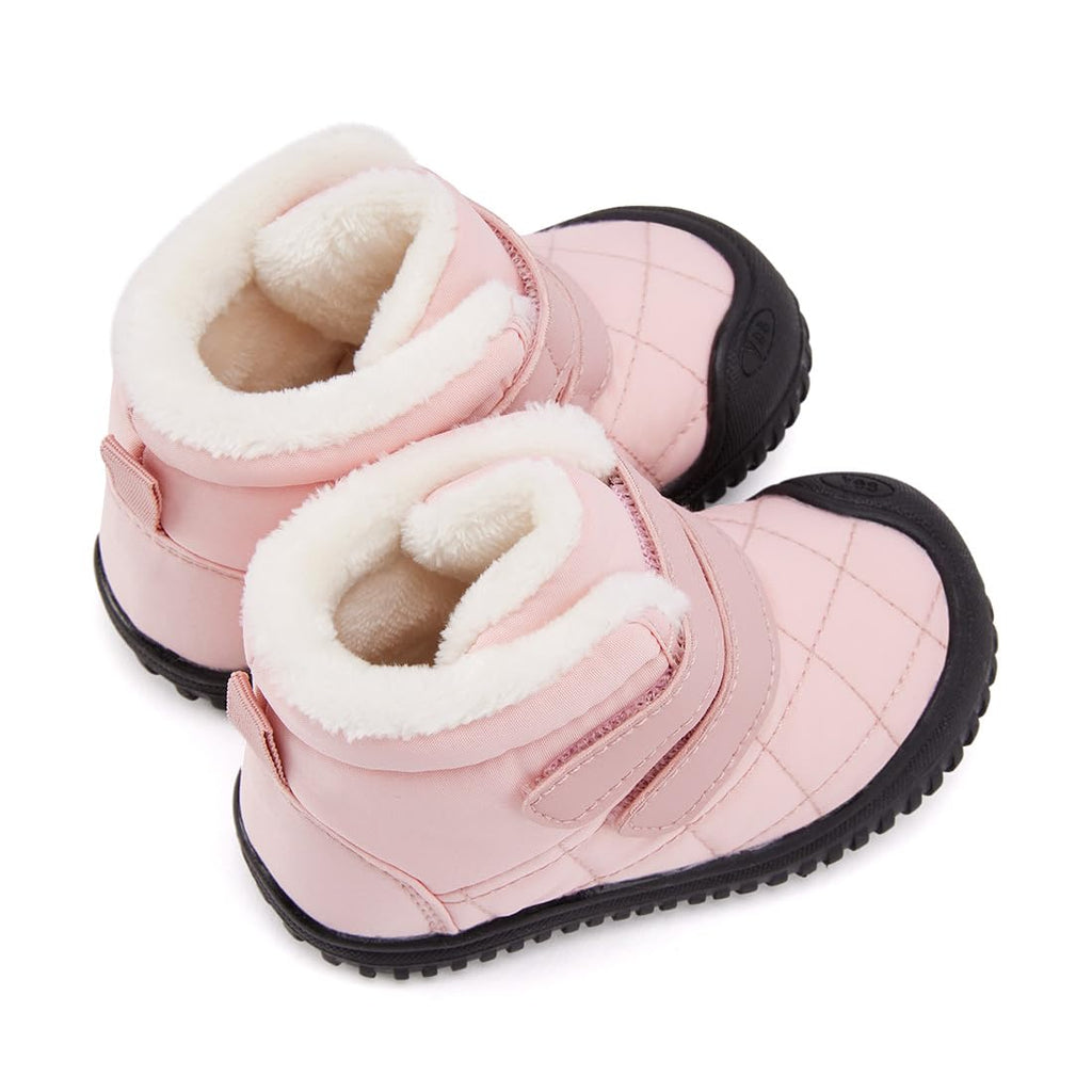 BMCiTYBM Toddler Baby Snow Boots Winter Two Strap Easy On Shoes Boys Girls Cold Weather Baby Faux Fur Shoes Pink Size 8