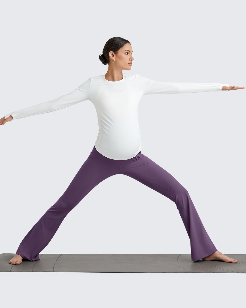 G4Free Maternity Pants Leggings Over the Belly Flare,Grape Purple,L,Petite
