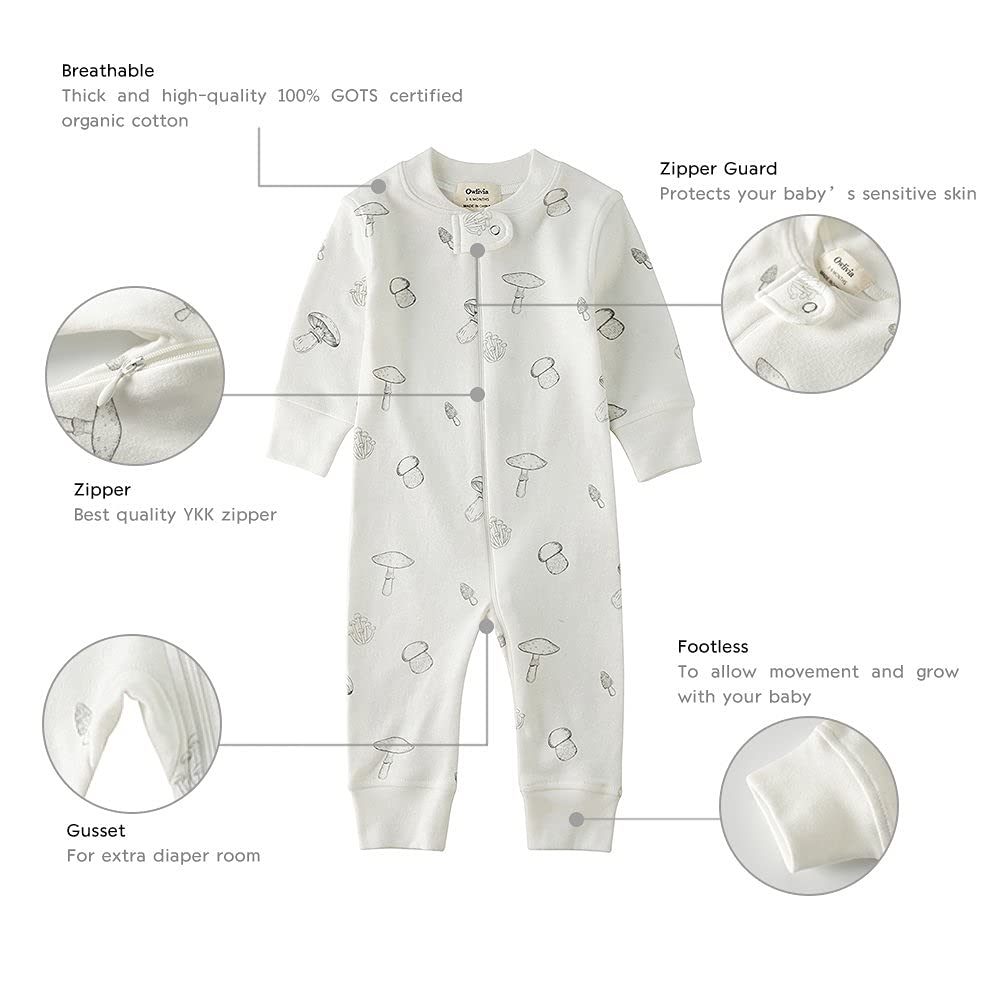 Owlivia Organic Cotton Baby Boy Girl Zip up Sleep N Play, Footless, Long Sleeve(Newborn, Feather Mauve) infants
