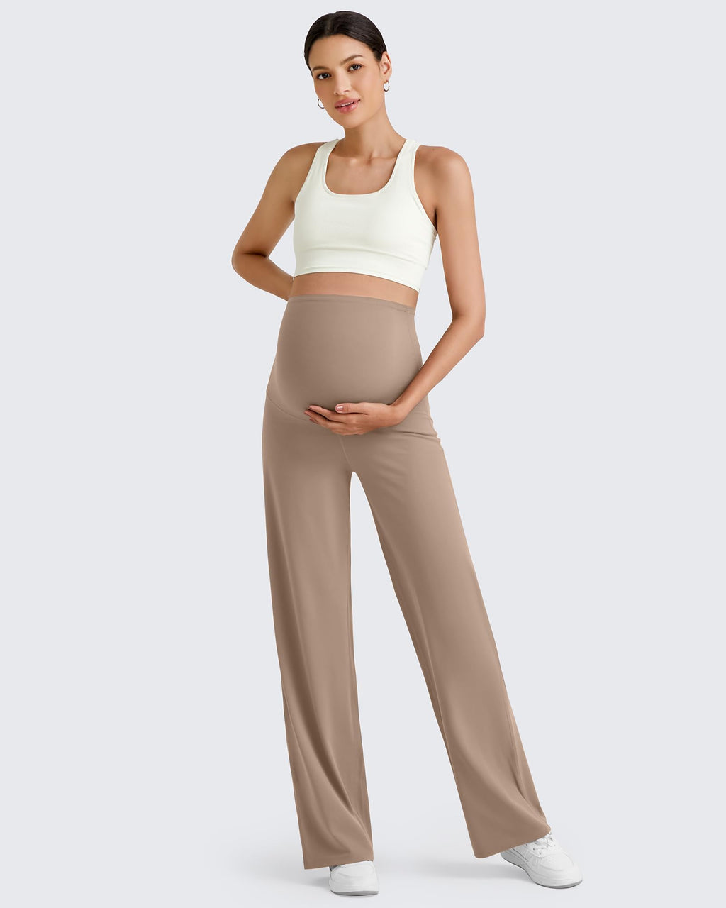 G4Free Maternity Clothes Prenancy Pants Wide Leg for Work,Toffee,XS,Tall