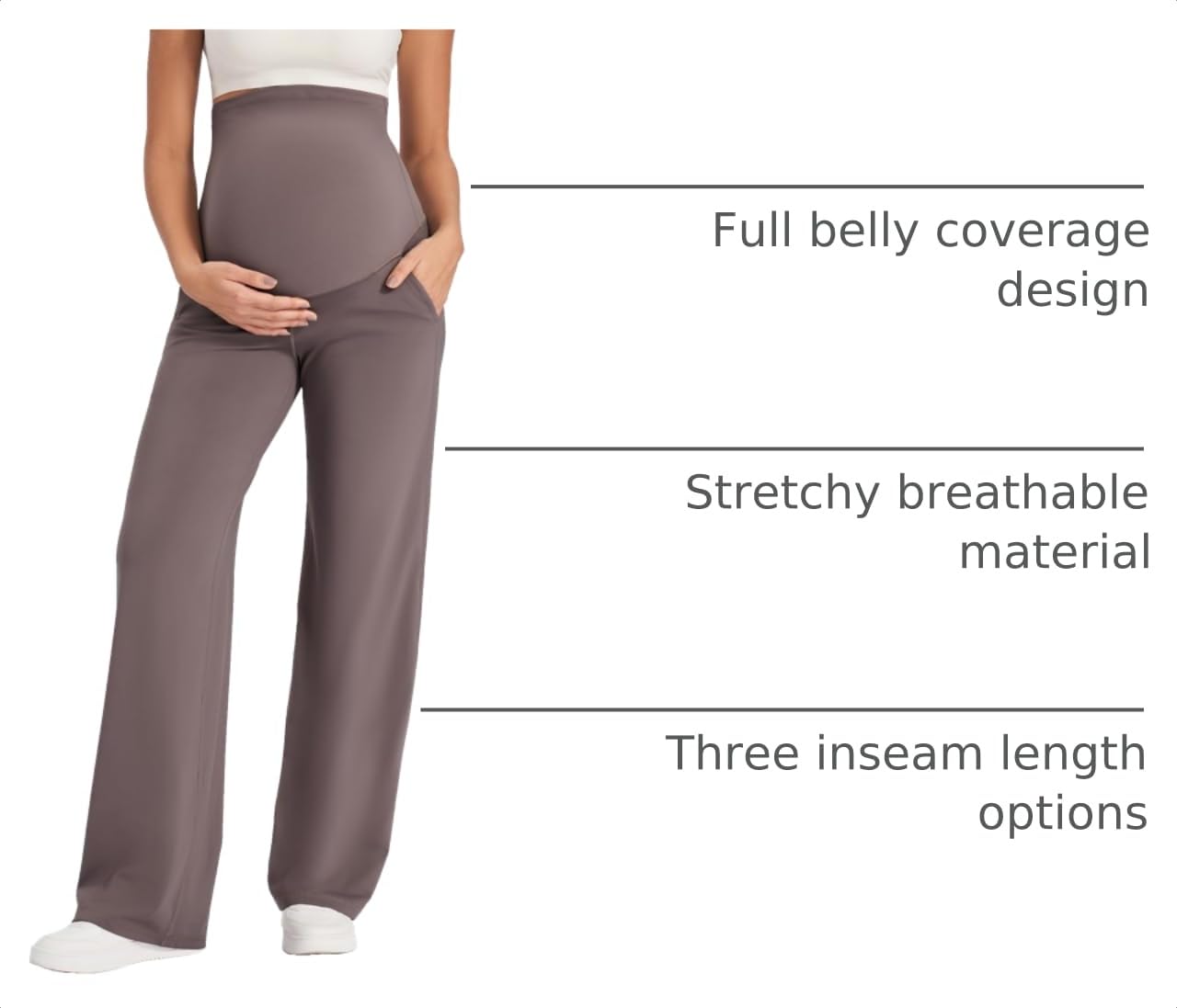 G4Free Pregnancy Pants for Work Maternity Leggings for Yoga,Taupe,XS,Tall