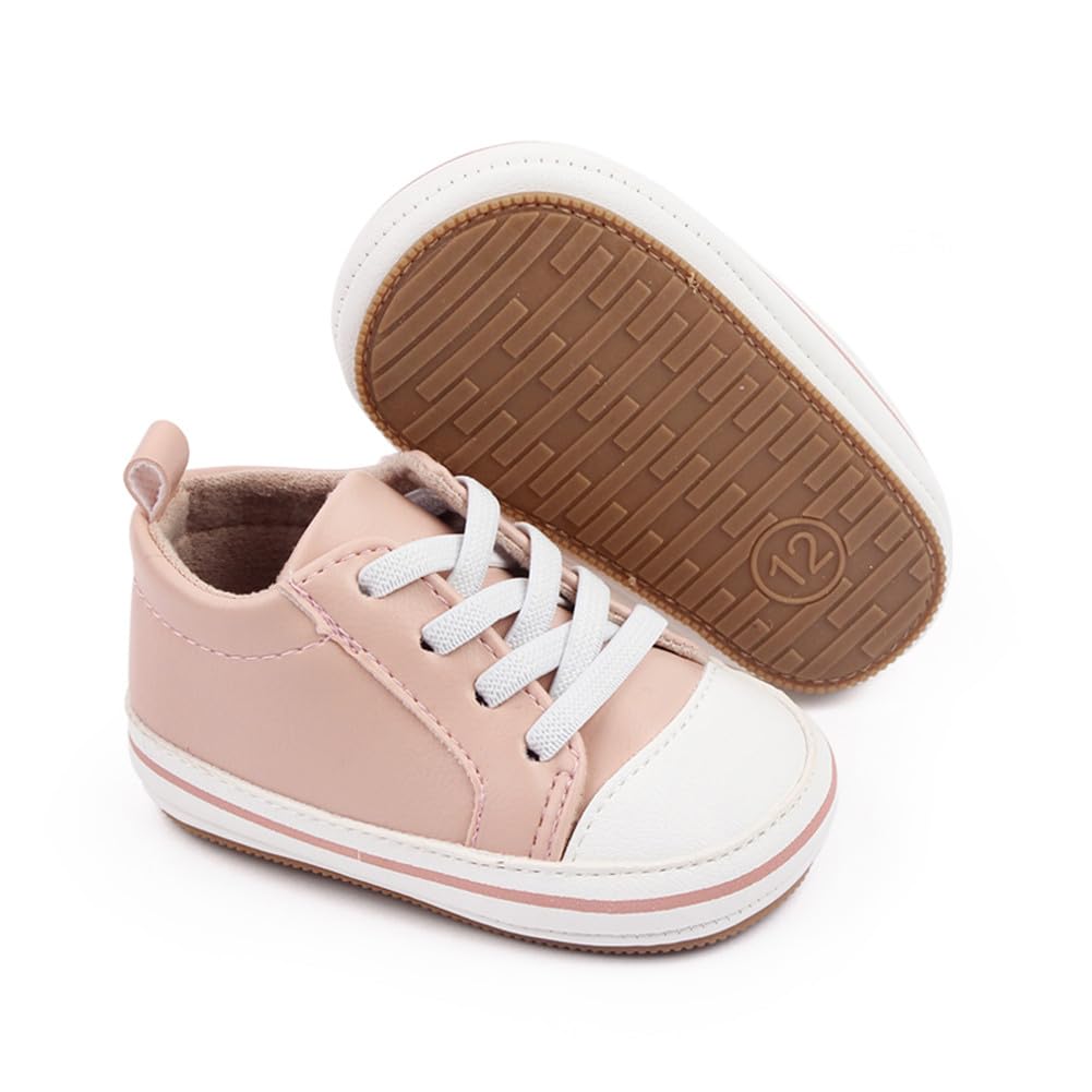 LONSOEN Baby Boys Girls First Walking Shoes Infant Outdoor Sneakers,BAY244 Pink 6-12 Months
