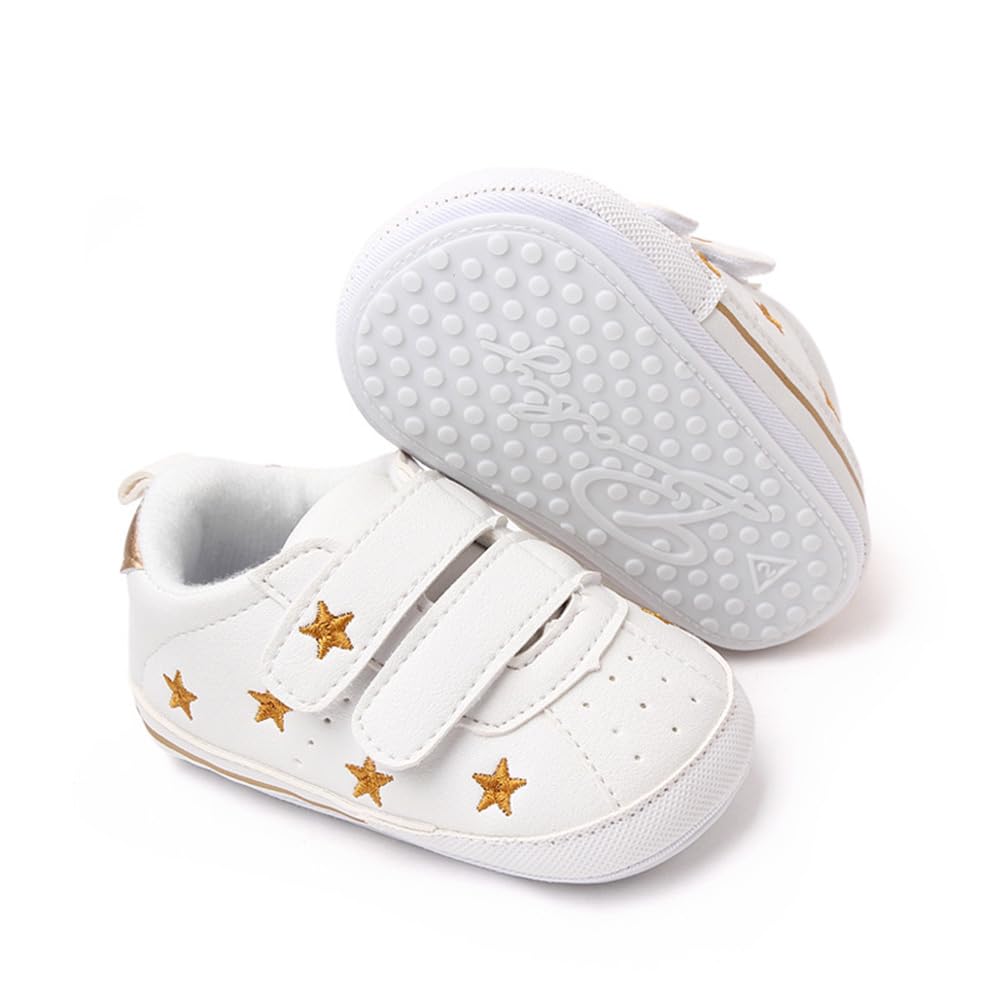 Clowora Baby Boys Girls Shoes Non-Slip Rubber Sole Sneakers Infant First Walking Toddler Crib Shoes Newborn Loafers Flats. (11/Gold,6-12 Months)