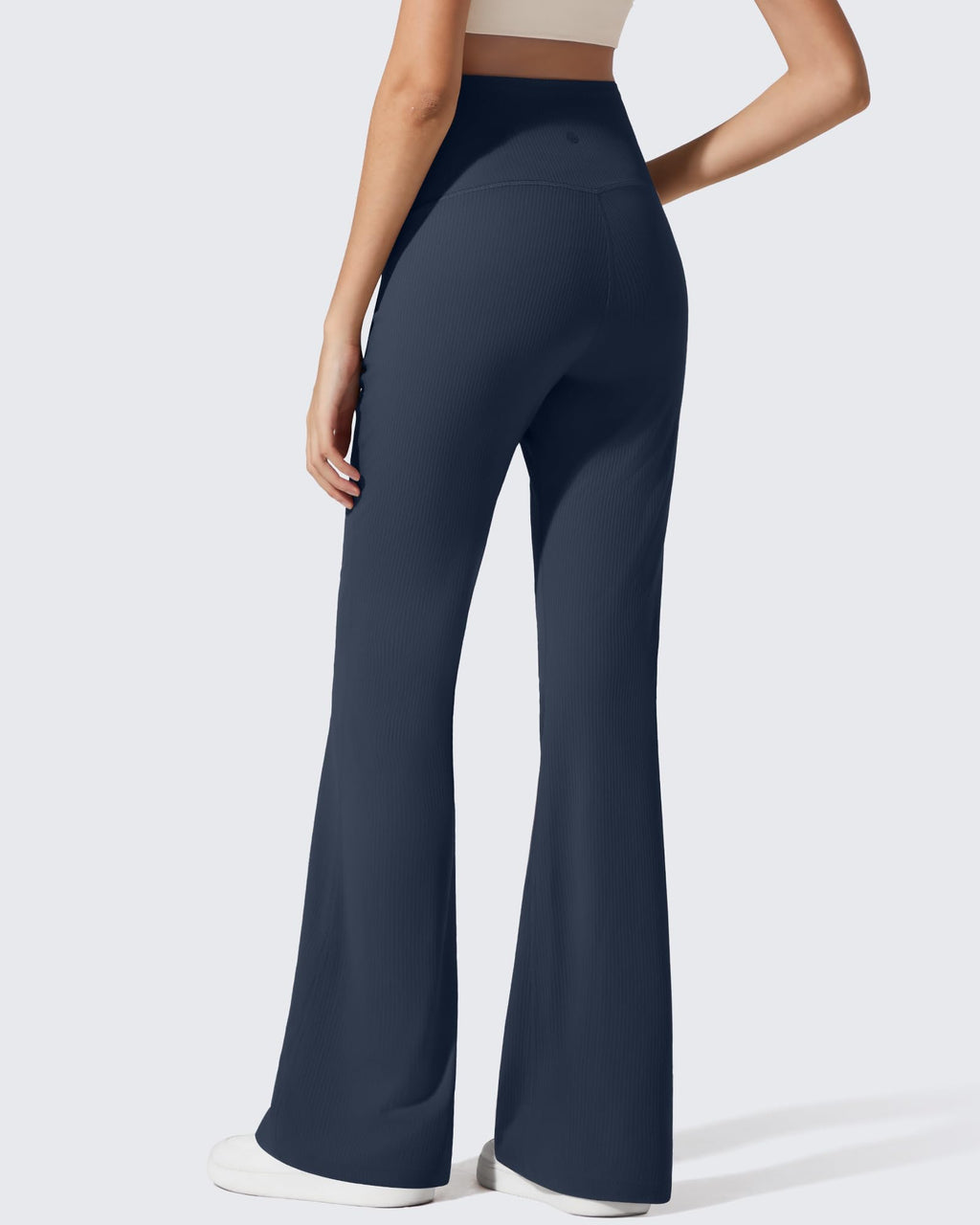 G4Free Maternity Flare Leggings Bell Bottom Stretchy Pregnancy Casual Pants with Pockets Comfy Stretch Trousers Over The Belly(Dark Navy,L,Regular)