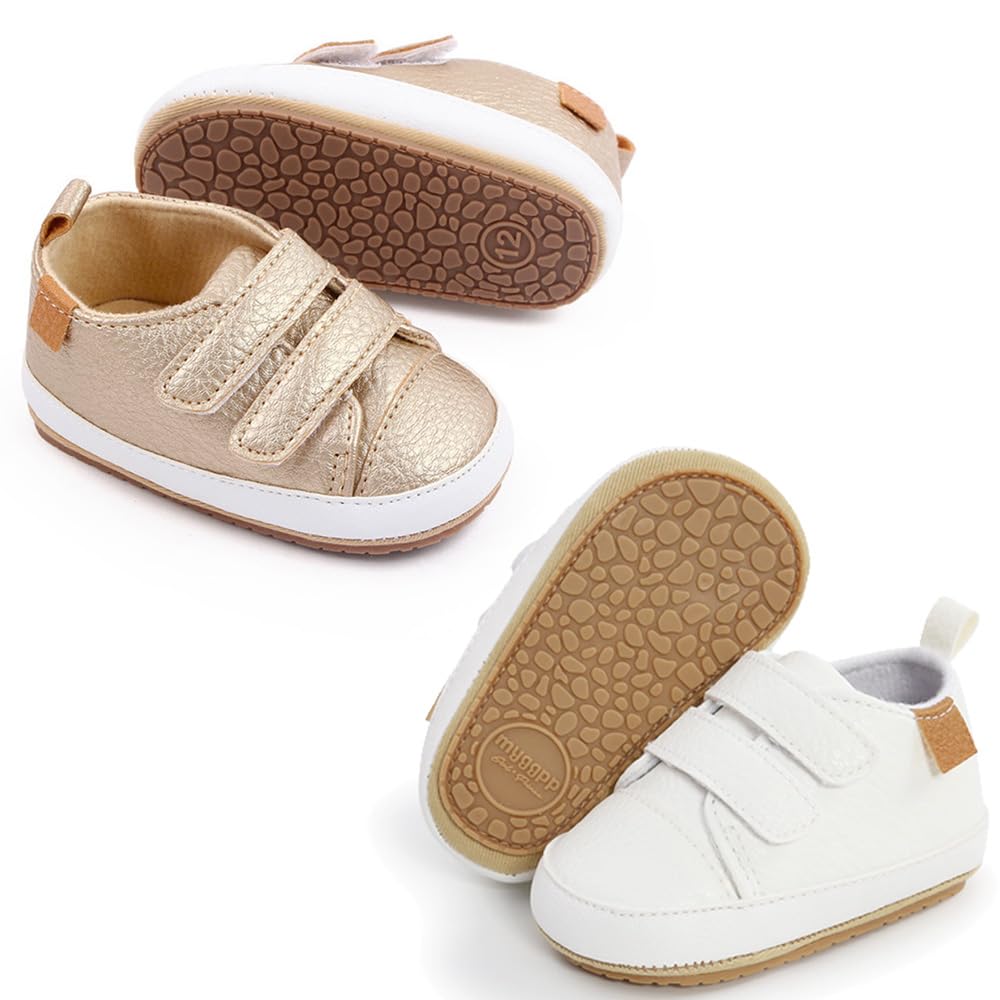 eitwo 2Pairs Baby Shoes,Boys Girls Non-Slip Rubber Sole Sneakers,Unisex Infant Soft Lightweight First Walking Crib Shoes (2Pairs_Heart+White,3-6 Months)
