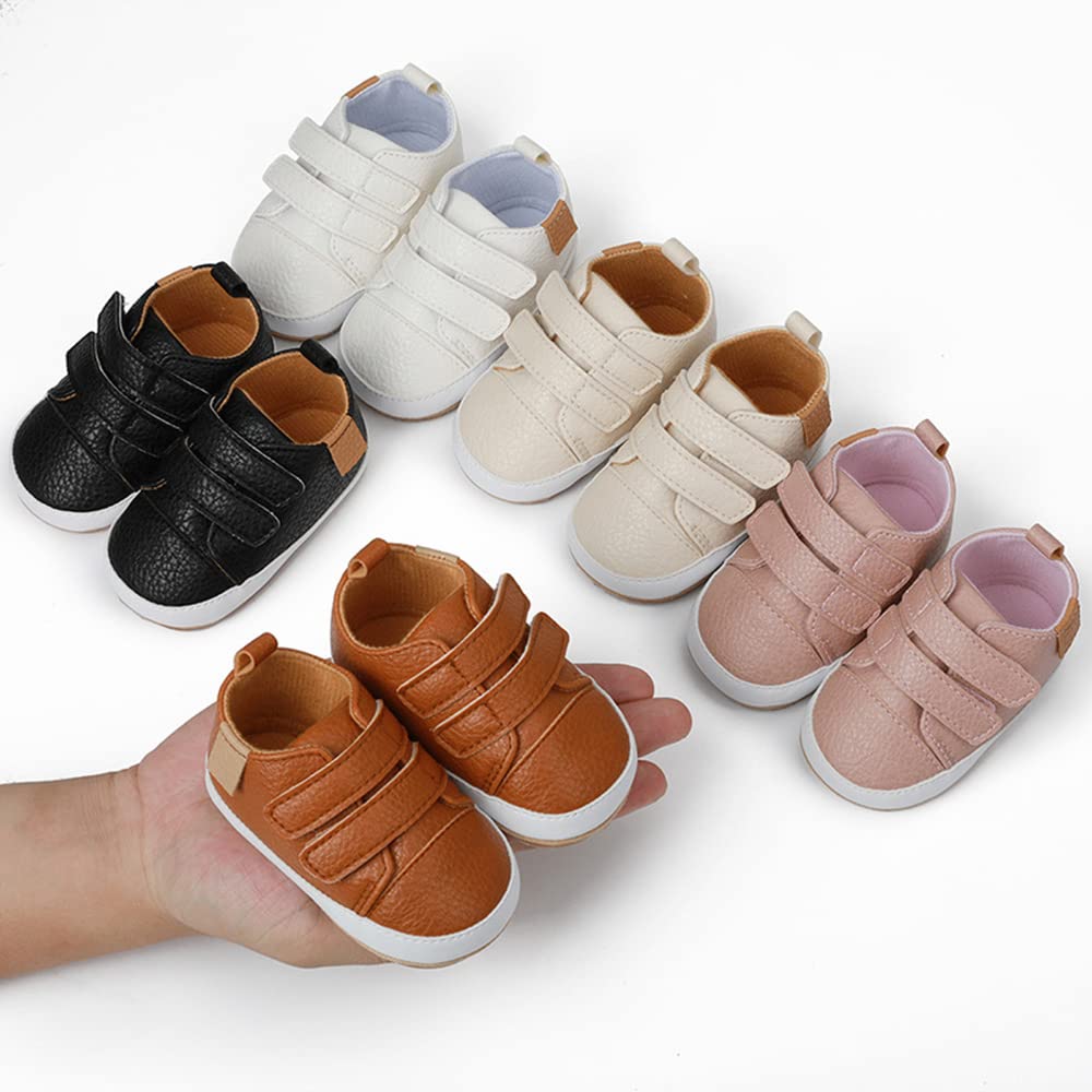 Clowora Baby Boys Girls Shoes Non-Slip Rubber Sole Sneakers Infant First Walking Toddler Crib Shoes Newborn Loafers Flats. (06/Brown,12-18 Months)