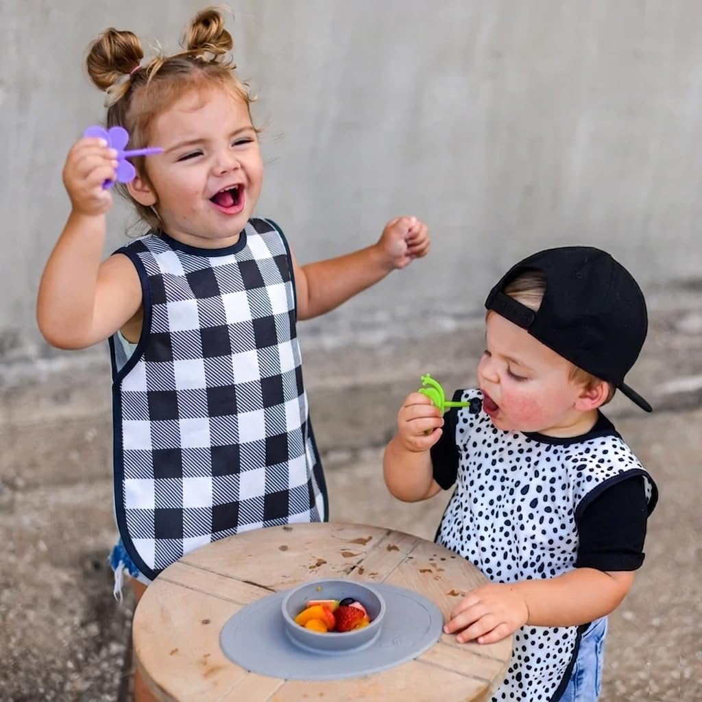 BapronBaby White Buffalo Plaid Bapron - No Neck Tie Safer Bib for Baby & Toddler - Soft Waterproof Stain Resistant - Machine Washable - Sz Baby/Toddler 6m-3T