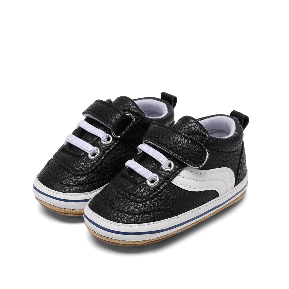 Clowora Baby Boys Girls Shoes Non-Slip Rubber Sole Sneakers Infant First Walking Toddler Crib Shoes Newborn Loafers Flats. (0611/Black,0-6 Months)