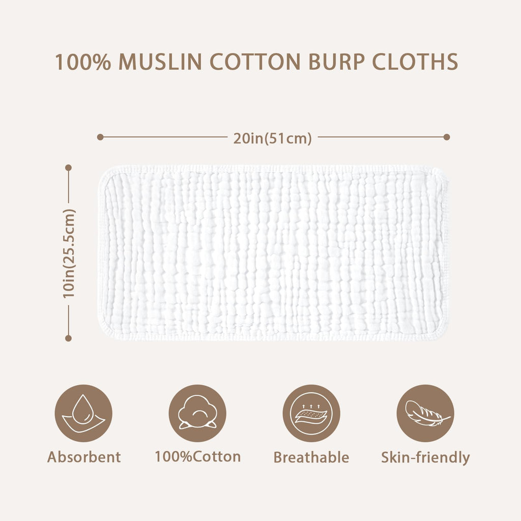 Yoofoss Muslin Burp Cloths for Baby 10 Pack 100% Organic Cotton Baby Washcloths for Boys Girls Large 20''X10'' Super Soft and Absorbent White