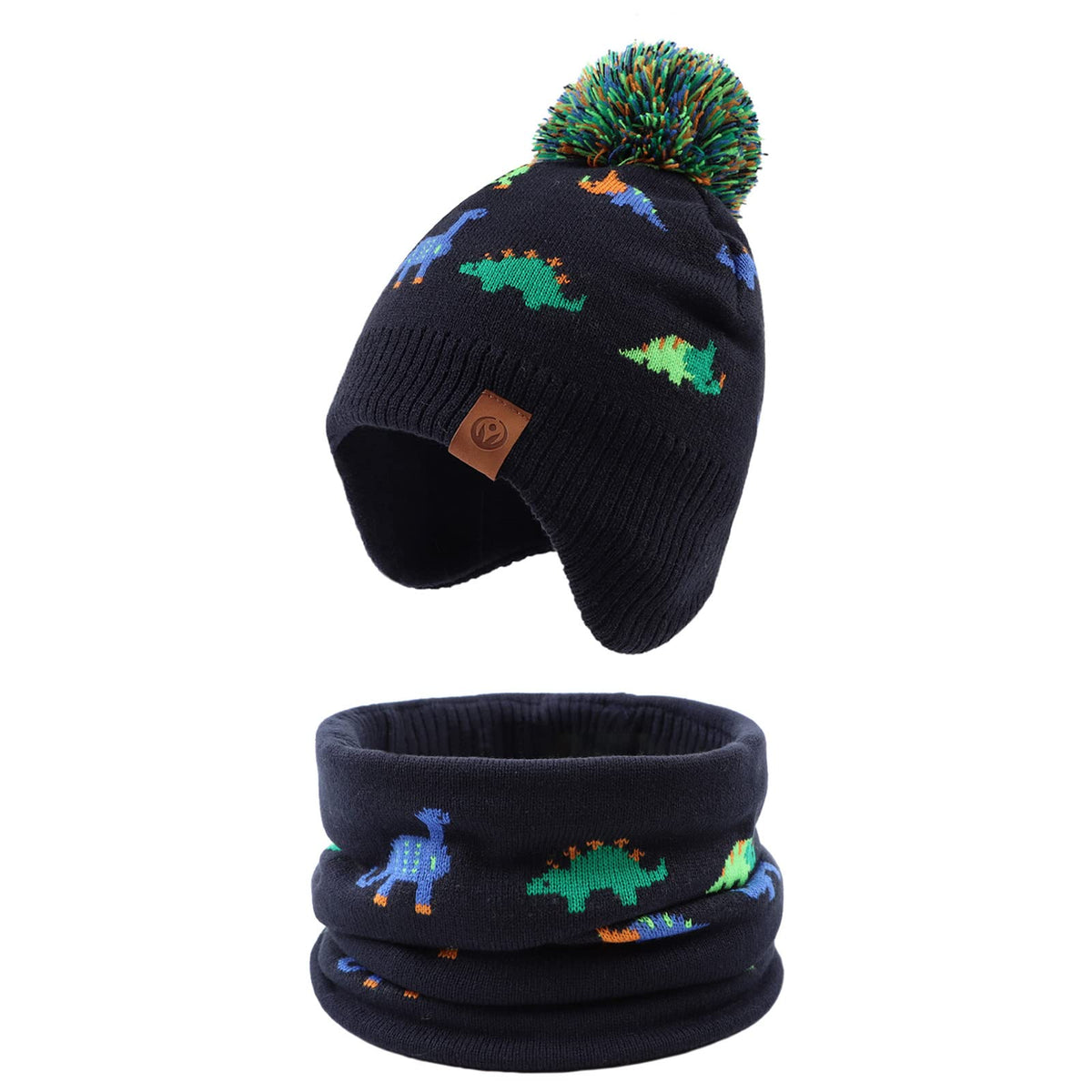 JANGANNSA Knitted Baby Hat Scarf Winter Warm Boy Girl Beanie Fleece Lining
