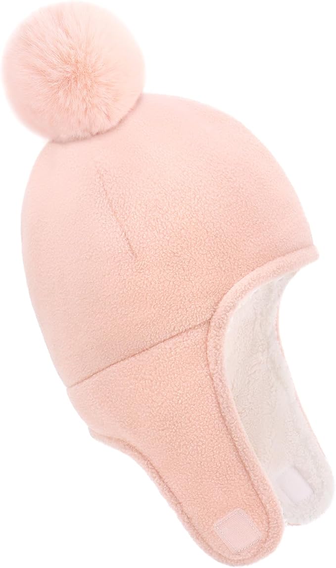 Baby Beanie Hat Pom Full Hood Hat Toddler Winter Hat Fleece Earflap Cap for 6M-4T Boys Girls Winter