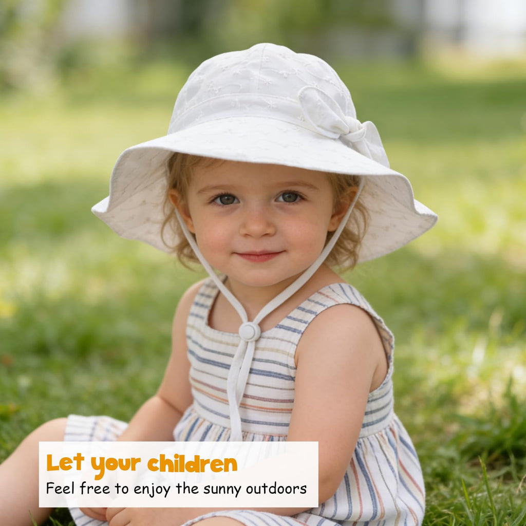 Baby Girl Sun Hat with UPF 50+ Outdoor Adjustable Beach Hat with Wide Brim Bucket Hats (2-3岁)