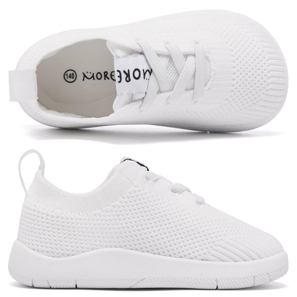 MORENDL Toddler Wide Toe Box Barefoot Shoes Baby First Walking Shoes Boys Girls Non-Slip Zero Drop Minimalist Sneakers White 9-12 Months