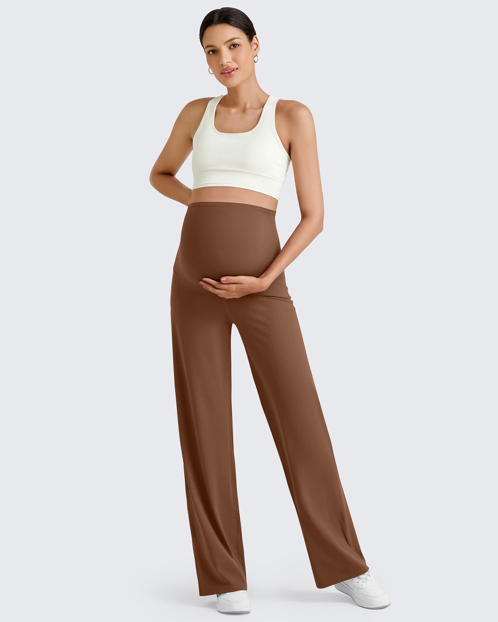 G4Free Maternity Pants Yoga Casual Wide Leg,Dark Coffee,L,Regular