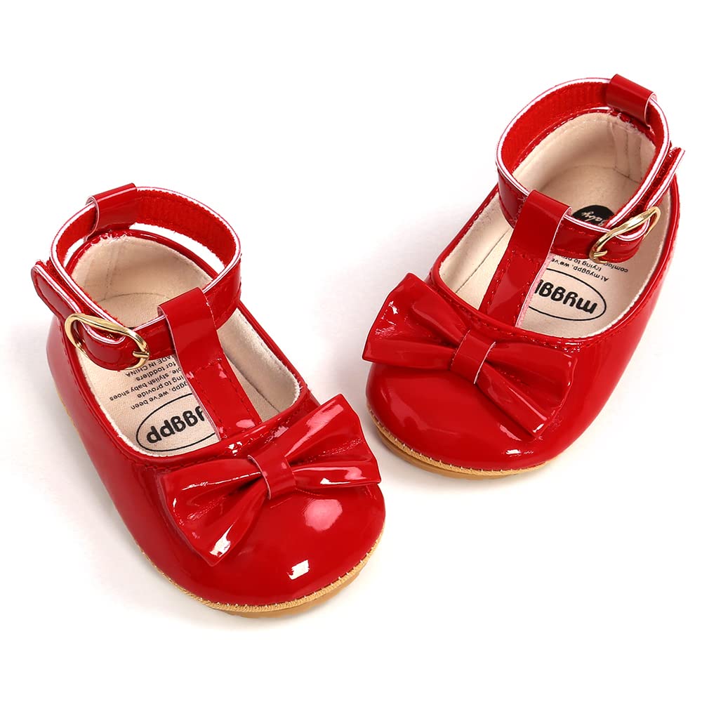 COSANKIM Baby Girls Mary Jane Flats Shoes Anti-Slip Rubber Sole Infant Toddler Princess Wedding Dress Shoes(01 Red, 6-12 Months Infant)