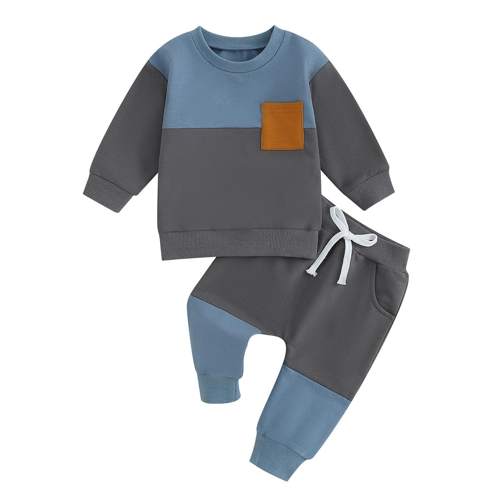 GGBNOMER Toddler Baby Boy Fall Clothes Waffle Contrast Color Sweatshirt Pants Sets Infant Winter Outfits 6 12 18 24 Months (Letter Gray, 18-24 Months)