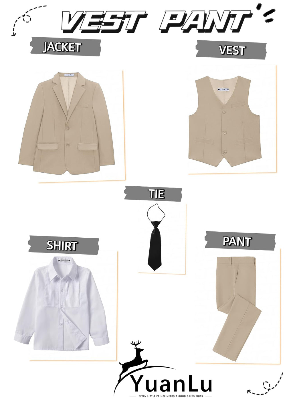 YuanLu Toddler Suits Size 10 Boys Champagne Tuxedo Slim Fit Formal Outfit