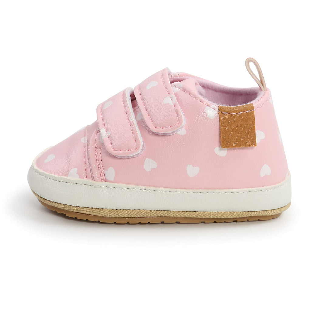 Clowora Baby Boys Girls Shoes Non-Slip Rubber Sole Sneakers Infant First Walking Toddler Crib Shoes Newborn Loafers Flats. (07/Pink,0-6 Months)