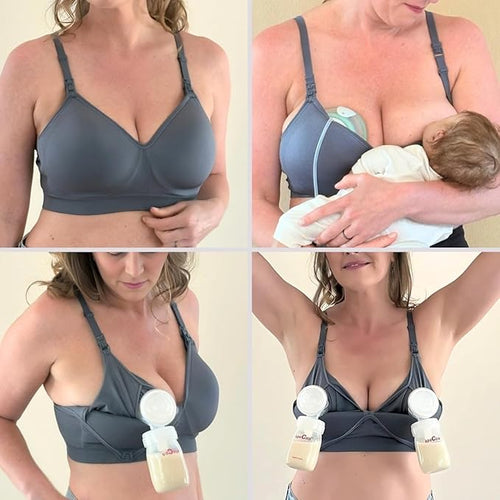 (1 Bra + 1 Tank) - Supermom Seamless Hands Free Pumping Bra and Nursing Bra + Simple Seamless Nursing Tank