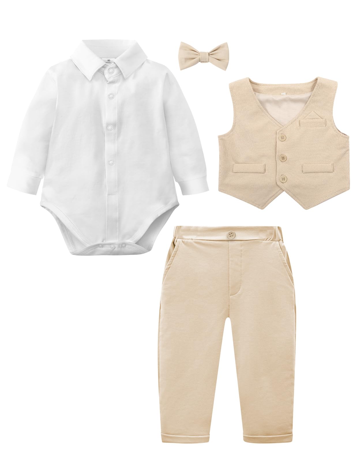 Baby Easter Outfit Boy Wedding Dress Church Khaki Suit 3-6 Months Beige
