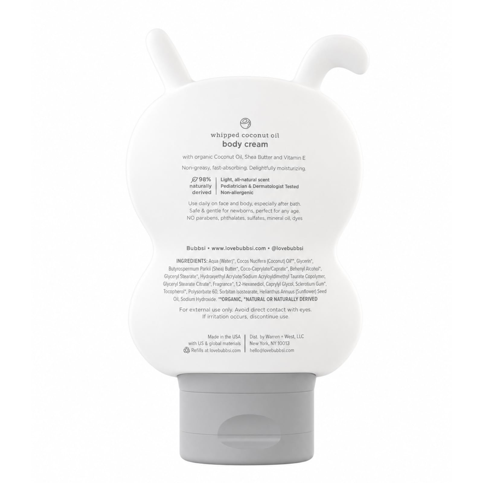Bubbsi Newborn Baby Body Lotion - Deeply Moisturizing Whipped Organic Coconut Oil for Baby Skin, Vegan Toddler Moisturizer with Shea Butter, Vitamin E, Natural Scent (Refillable, 8oz)