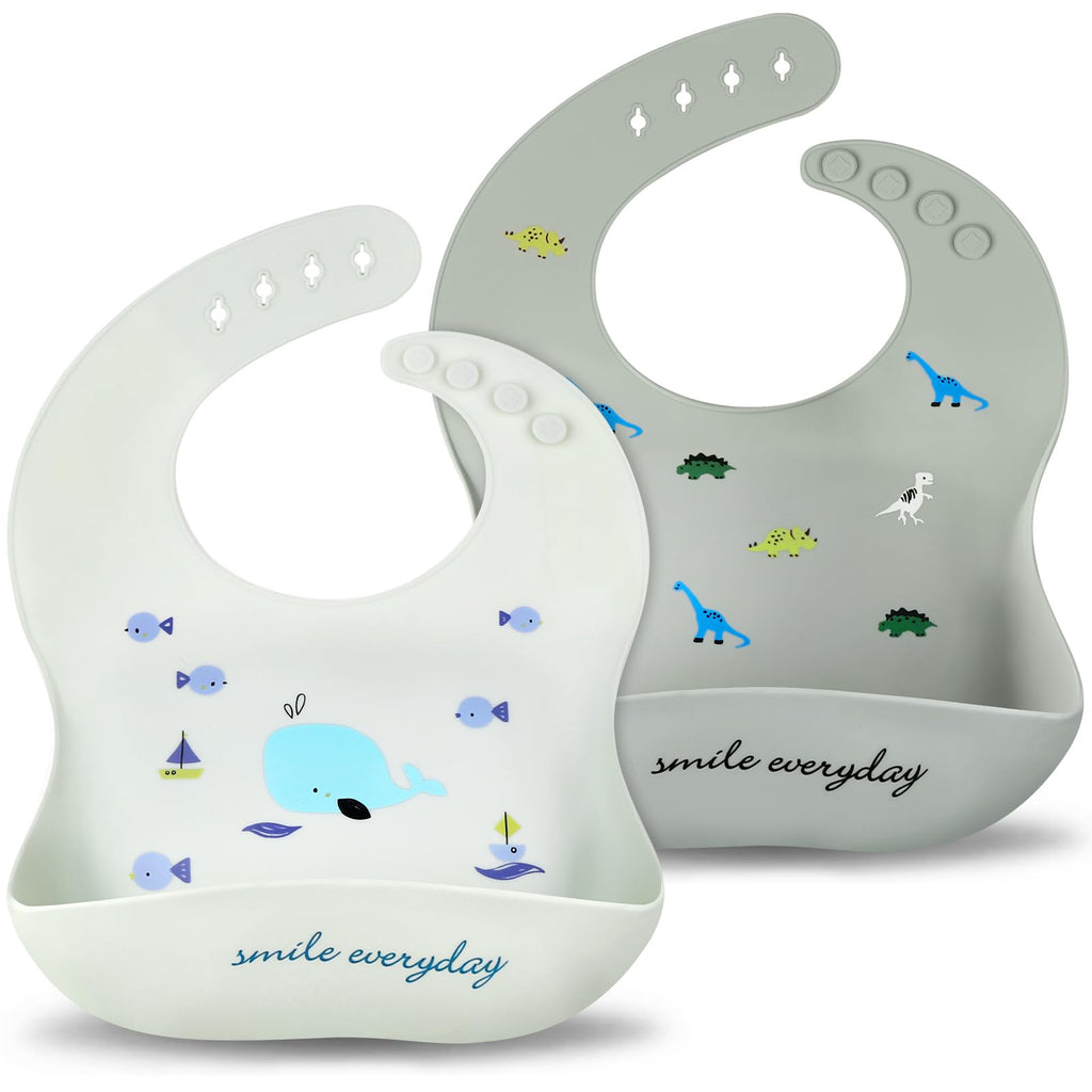 Accmor Silicone Baby Bibs, Waterproof Soft Bibs for Baby Girls Boys Feeding Eating, Silicone Baby Bibs with Large Pocket