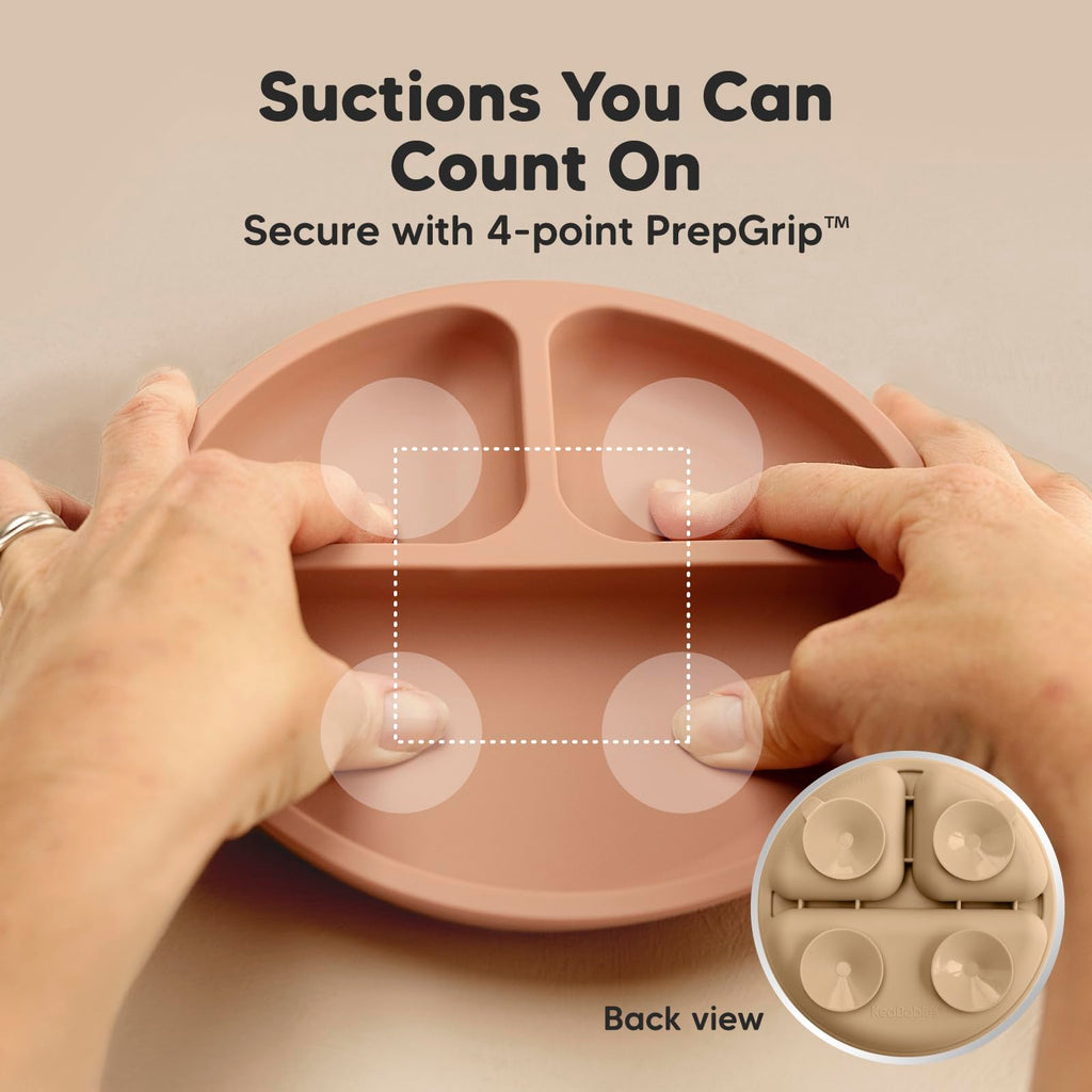 KeaBabies Suction Plates with Lids for Baby, 3pk 100% Silicone (Terracotta)