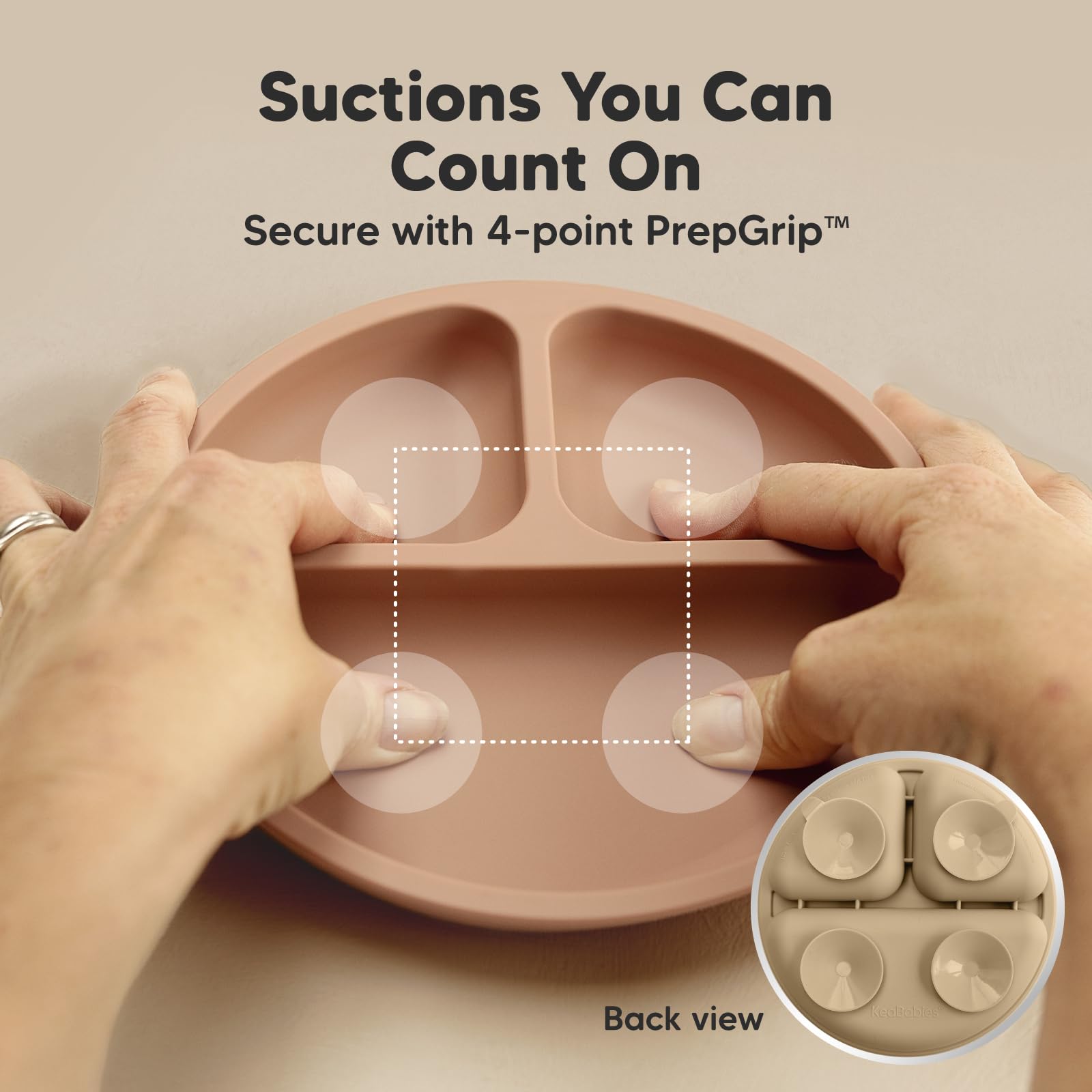 KeaBabies Suction Plates with Lids for Baby, 3pk 100% Silicone (Terracotta)