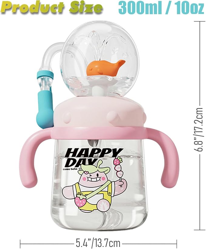 Whale Fountain Tumbler, Spill Proof Straw Cups for Toddlers Interactive Baby Straw Cup & Weighted Sippy Cups, Fun Drinking Cup with Whale Squirt 10oz/300ml