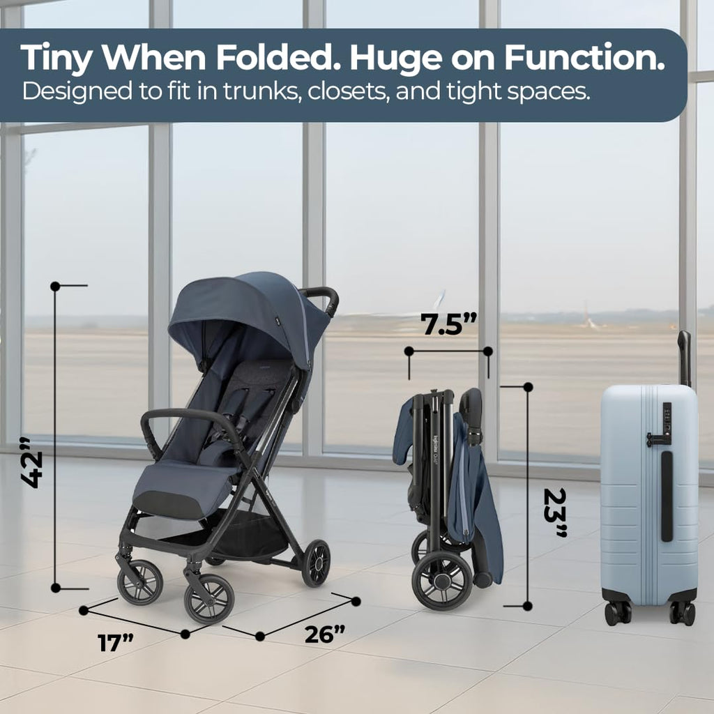 Inglesina Quid³ Stroller, Astral Blue - Compact Reclining Travel Stroller for Baby & Toddler 0-55 lbs, One Hand fold, Airplane Overhead, Lightweight, Foldable, XL UPF 50+ Canopy