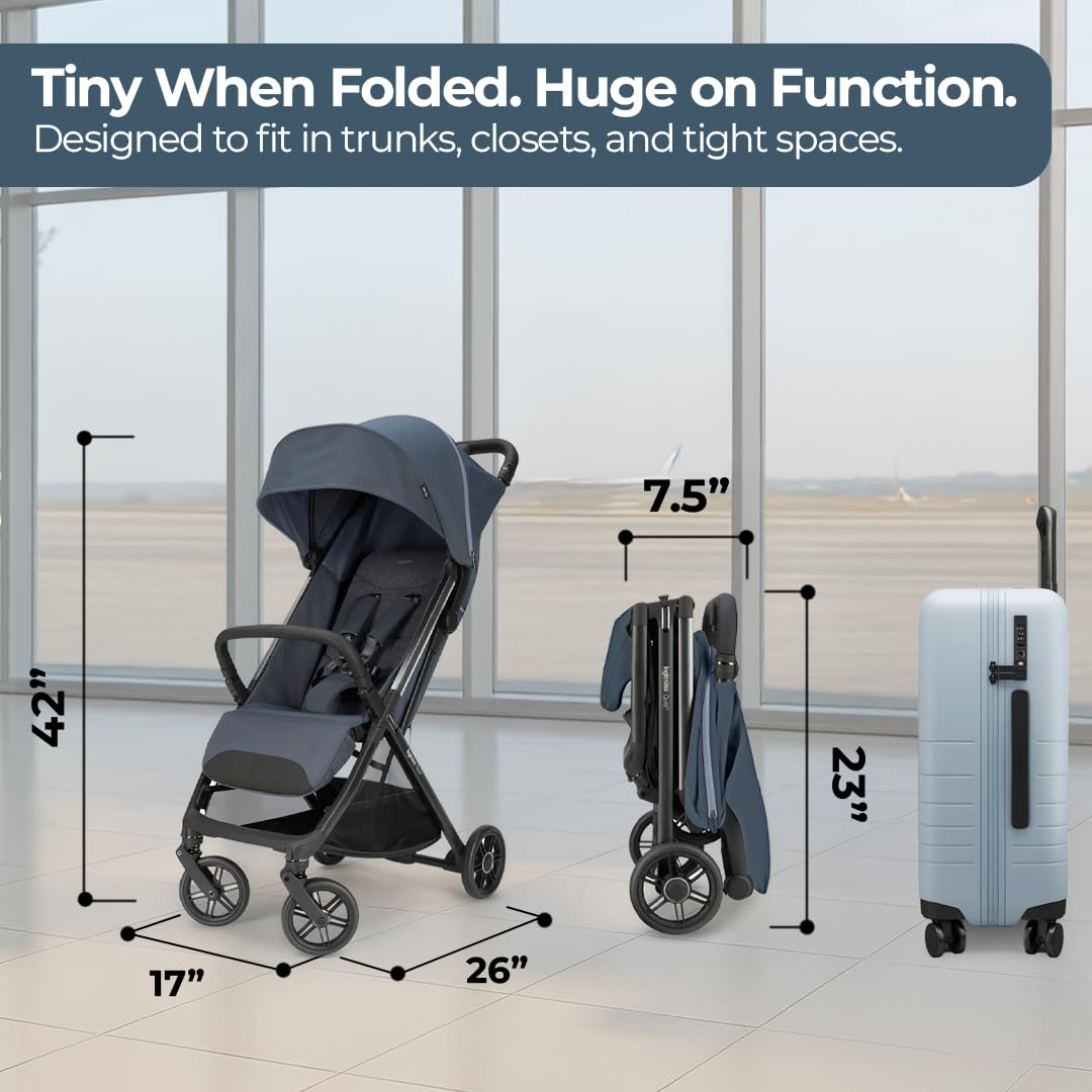 Inglesina Quid³ Stroller, Astral Blue - Compact Reclining Travel Stroller for Baby & Toddler 0-55 lbs, One Hand fold, Airplane Overhead, Lightweight, Foldable, XL UPF 50+ Canopy
