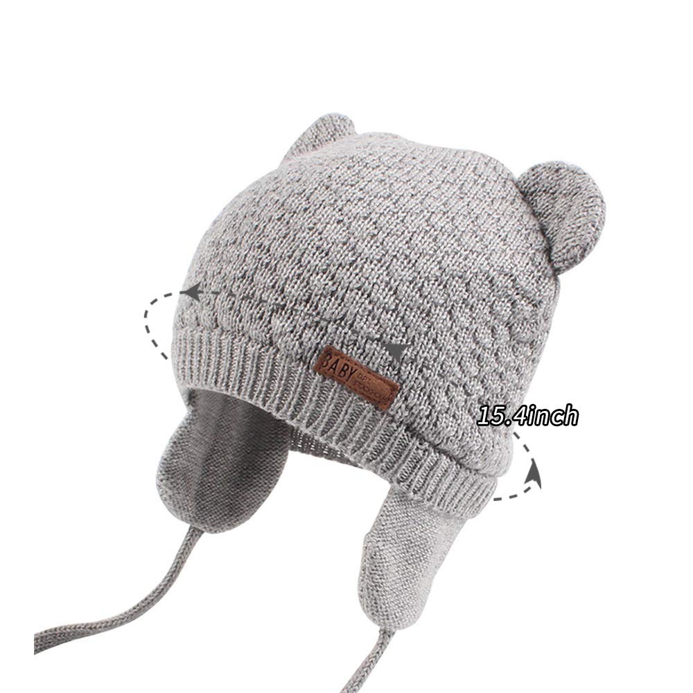 BAVST Baby Beanie Hat for Winter with Earfalp Cute Bear Kids Toddler Girls Boys Warm Knit Cap 0-2Years