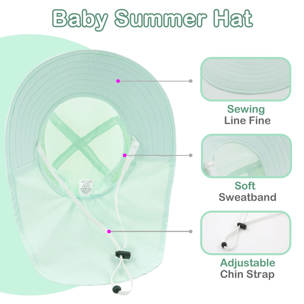 XIAOHAWANG Girls Sun Hat Baby Beach Hats Boys UPF 50+ Kids Summer Protection Cap Toddler Breathable Caps with Neck Flap (2-6Years,Light Green)