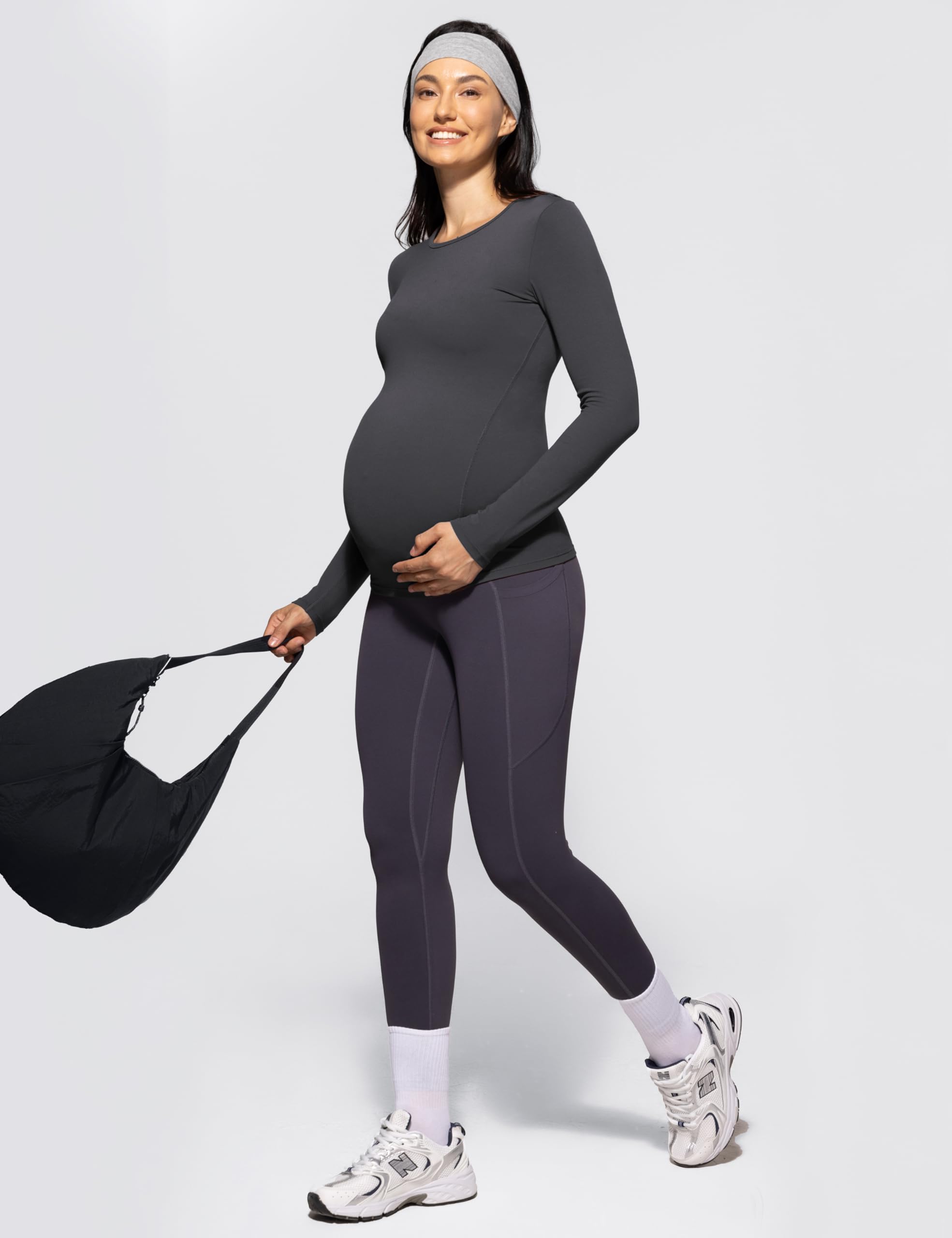 POSHDIVAH Maternity Crew Neck T Shirts for Women Gray Large