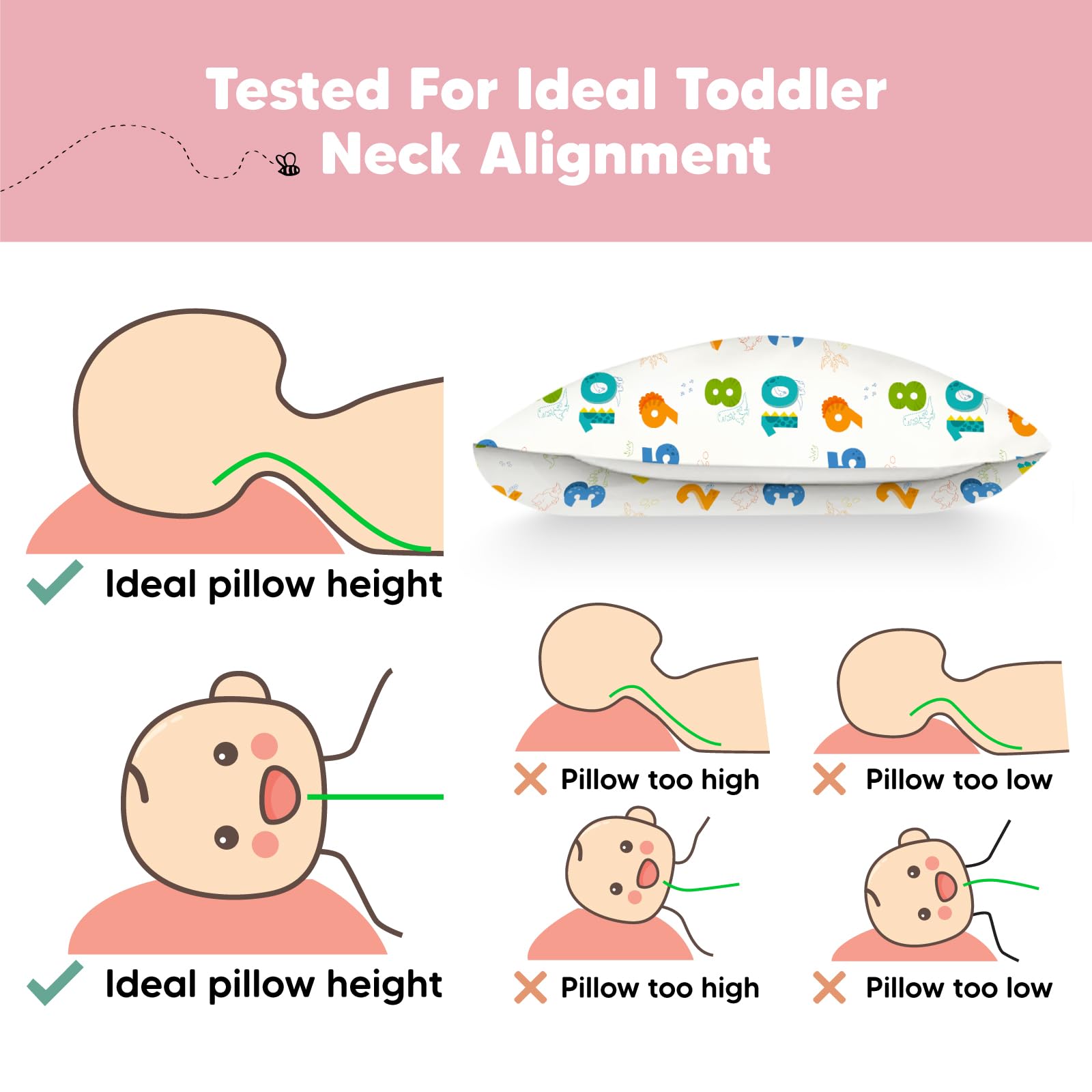Toddler Pillow with Pillowcase, 13x18 My Little Dreamy Pillow (Dino123)
