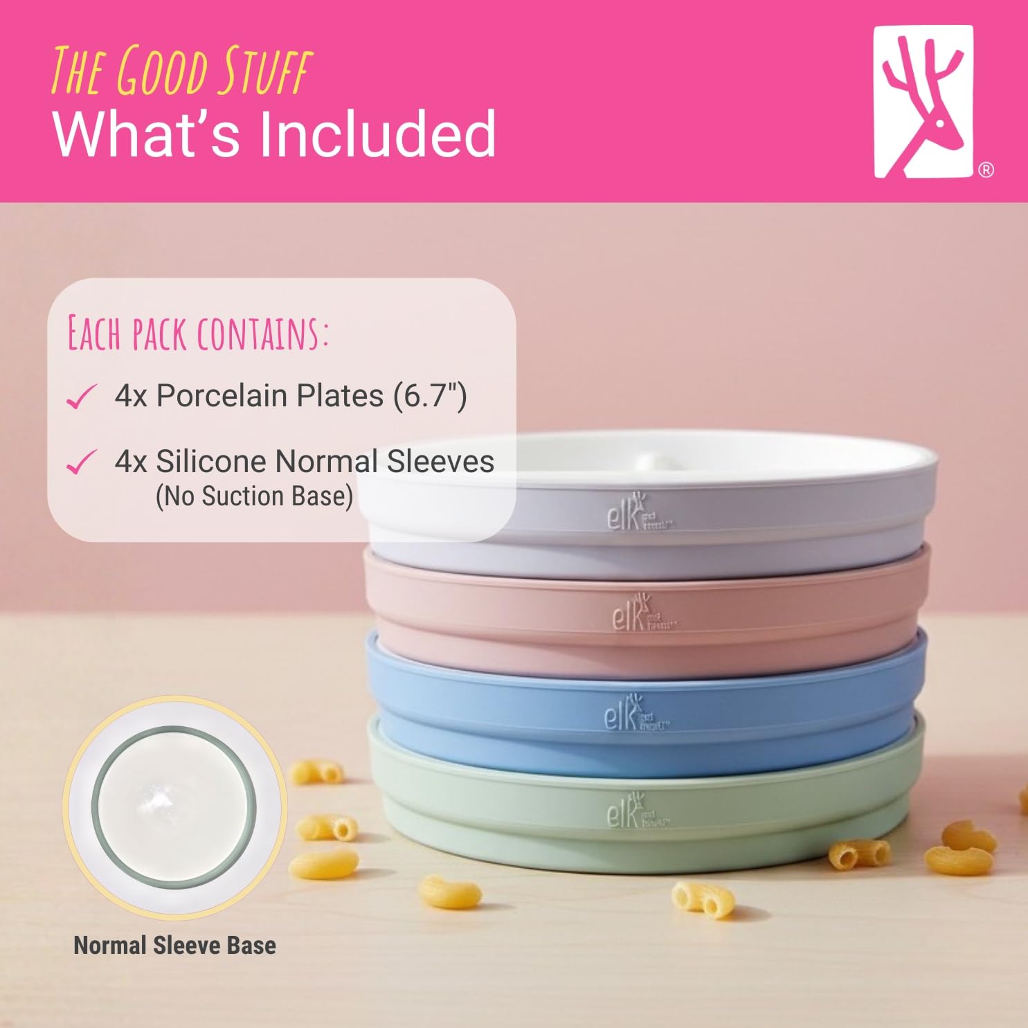 Elk and Friends Kids 6.7” Porcelain Divided Plates with Silicone Sleeves | Suitable for Babies/Kids/Toddlers | Microwave & Dishwasher Safe | Non Slip | Snack Dishes