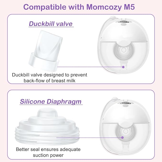 6Pcs Duckbill Valves and 2Pcs Diaphragm Compatible with Momcozy M5 Breast Pump, Breast Pump Replacement Accessories for Momcozy M5, Replacement Accessories