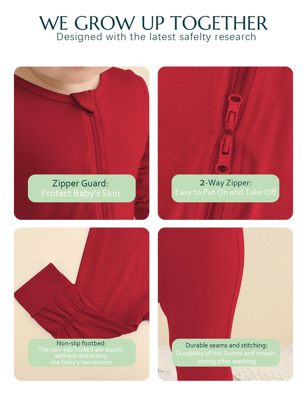 Jimonda Zip-up Baby Footless Pajamas 4Packs(Black&Red&Rose&Sa,0-3M)