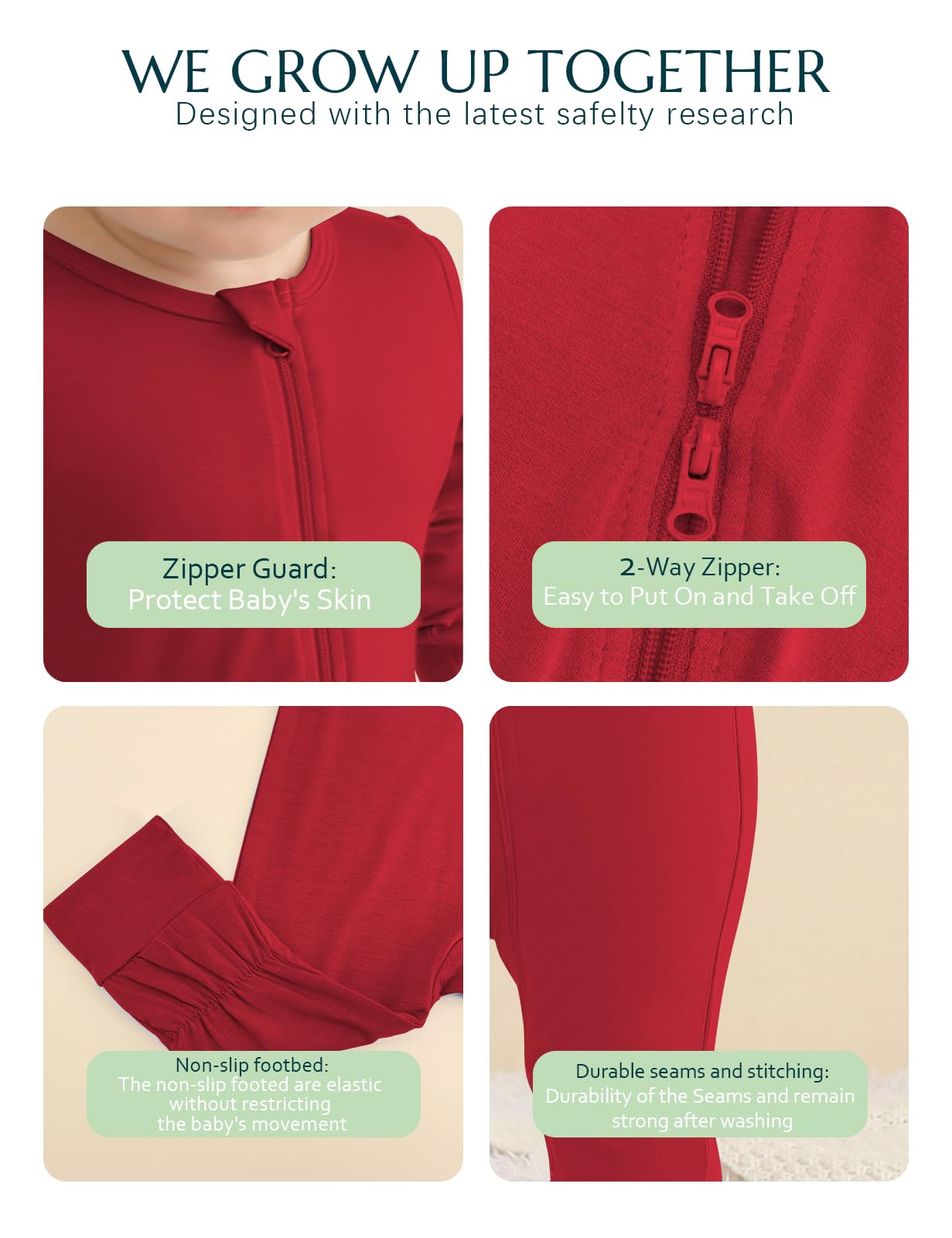 Jimonda Zip-up Baby Footless Pajamas 4Packs(Black&Red&Rose&Sa,0-3M)