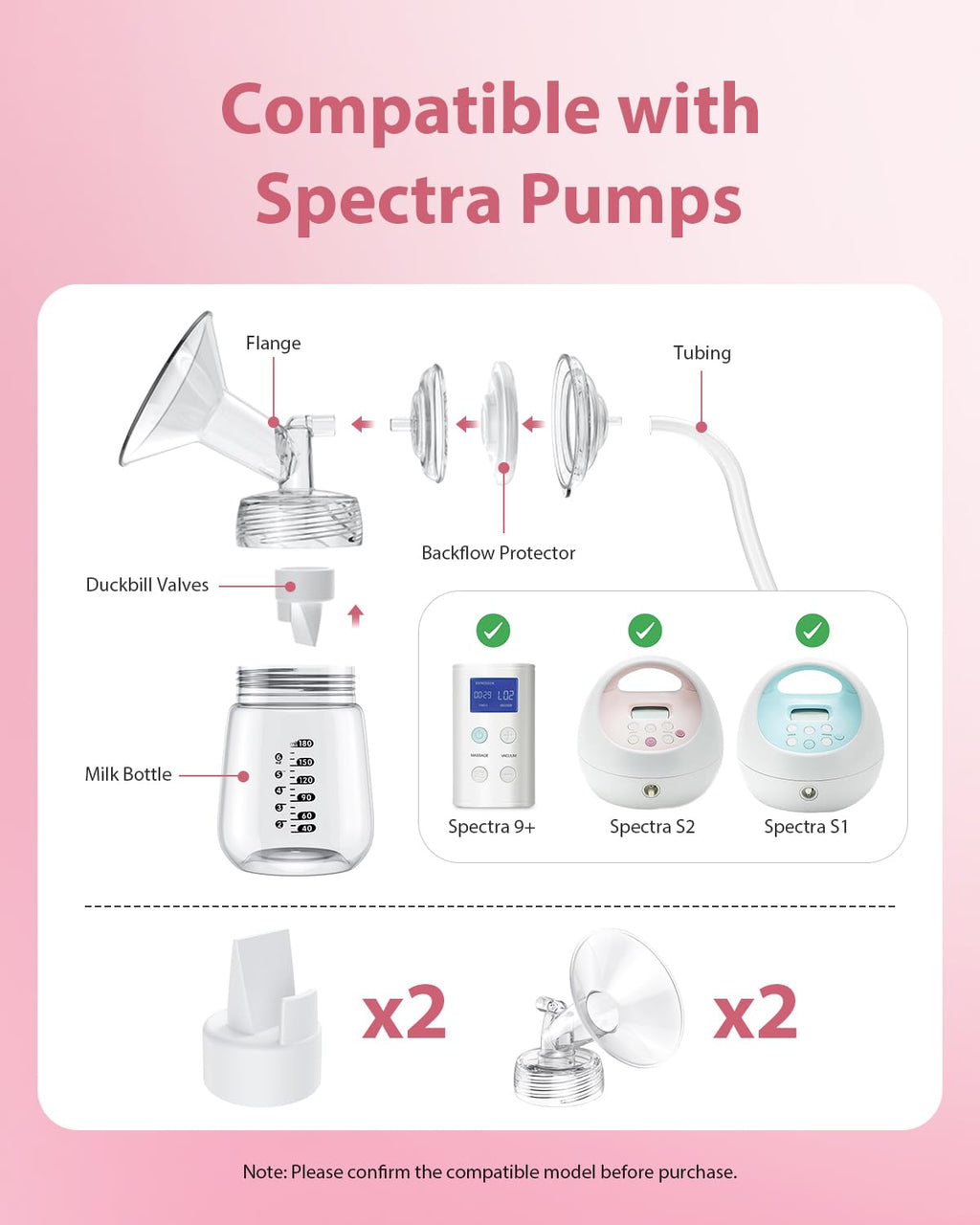 BALIME Pump Parts Compatible with Spectra S1/S2/9 Plus, 2Pcs Duckbill Valves and 2Pcs 25mm Flange (Not Original Spectra Accessories)