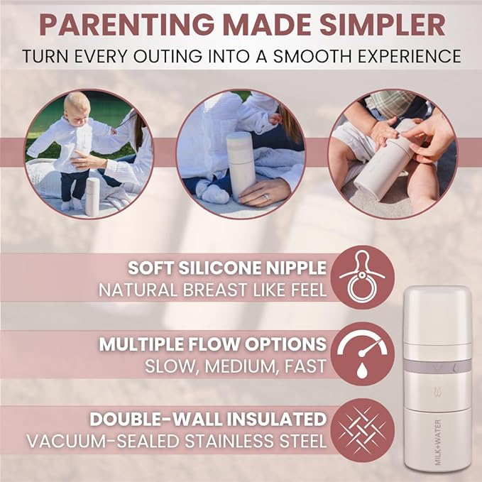 MILK & WATER All in One Baby Bottle & Baby Formula Dispenser On The Go, 5oz - Keeps Water Warm & Formula Fresh - Baby Formula Mixing Bottle with Anti Colic Nipple - Leak-Proof - 3+ Months (Pink)